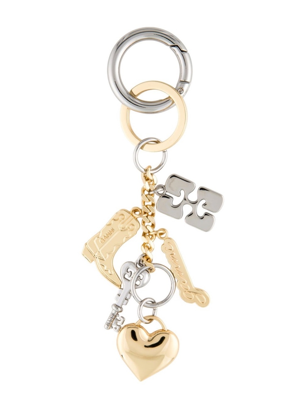 Ganni Two-Tone Gold & Silver Heart Charm Keychain. Never used.